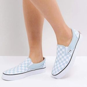 Vans Classic Baby Blue & White Checkerboard Slip-On Sneakers Women's Size 9.5